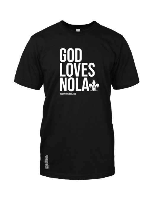 God Loves Nola BLACK w/white Tee